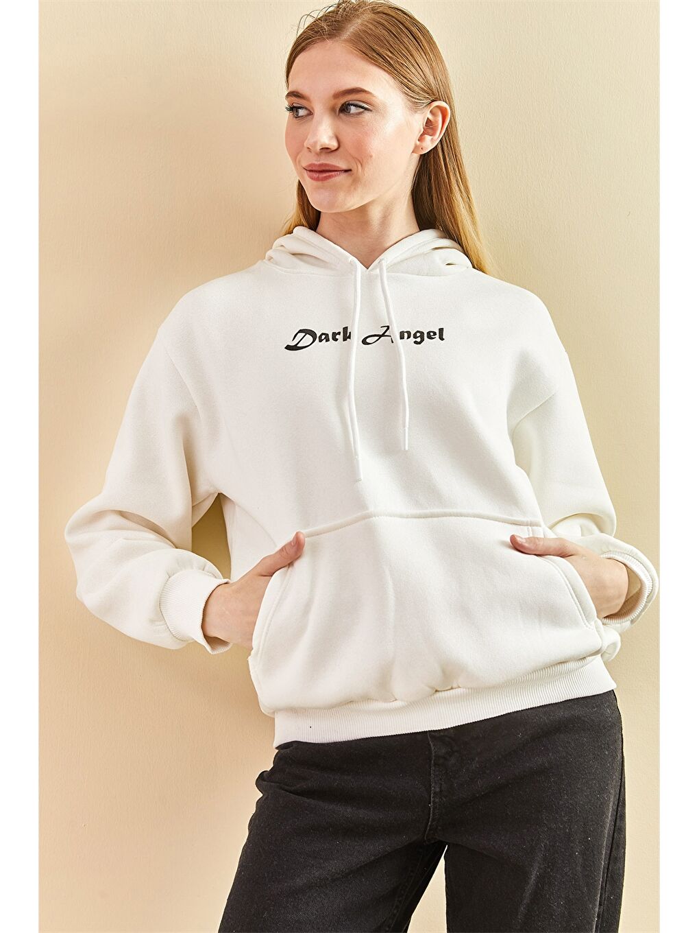 سويت شيرت نسائي مطبوع بغطاء للرأس وأكمام طويلة-1