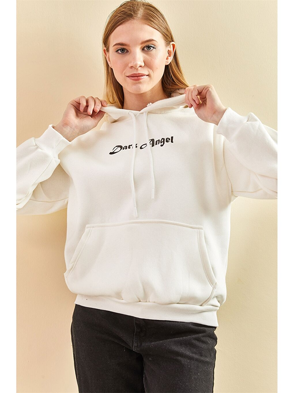 سويت شيرت نسائي مطبوع بغطاء للرأس وأكمام طويلة-2