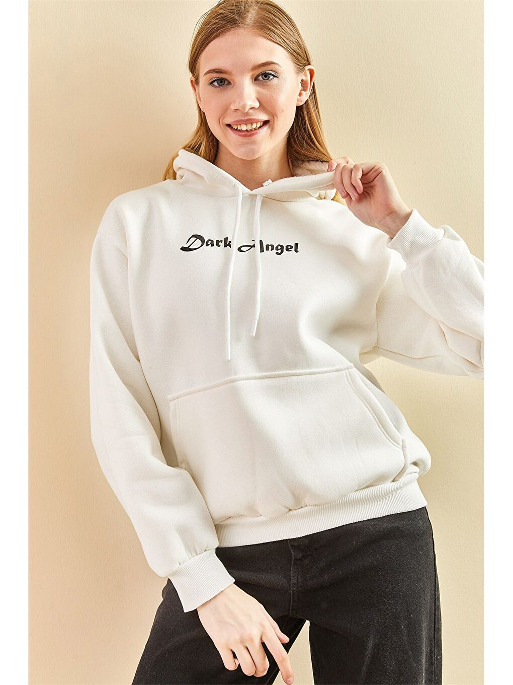 سويت شيرت نسائي مطبوع بغطاء للرأس وأكمام طويلة-3