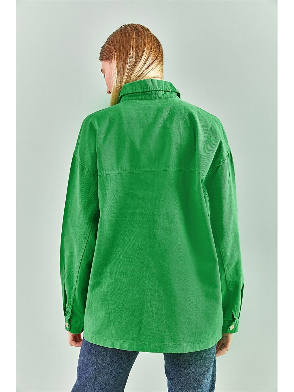 Yeşil Gömlek Yaka Oversize Kadın Ceket-4