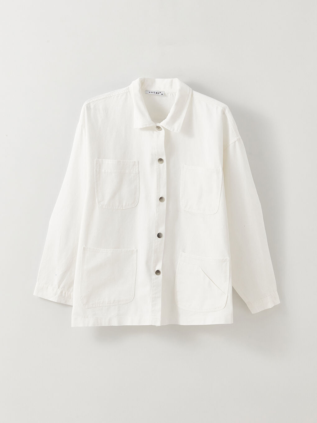 Beyaz Gömlek Yaka Oversize Kadın Ceket-5