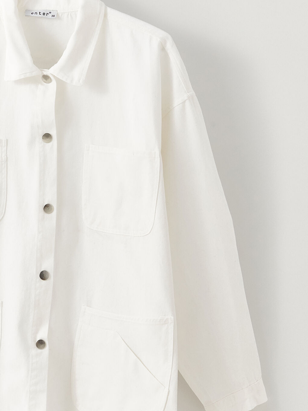 Beyaz Gömlek Yaka Oversize Kadın Ceket-6