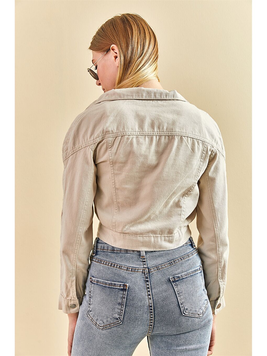 Biker Yaka Düz Uzun Kollu Pamuklu Kadın Ceket-3