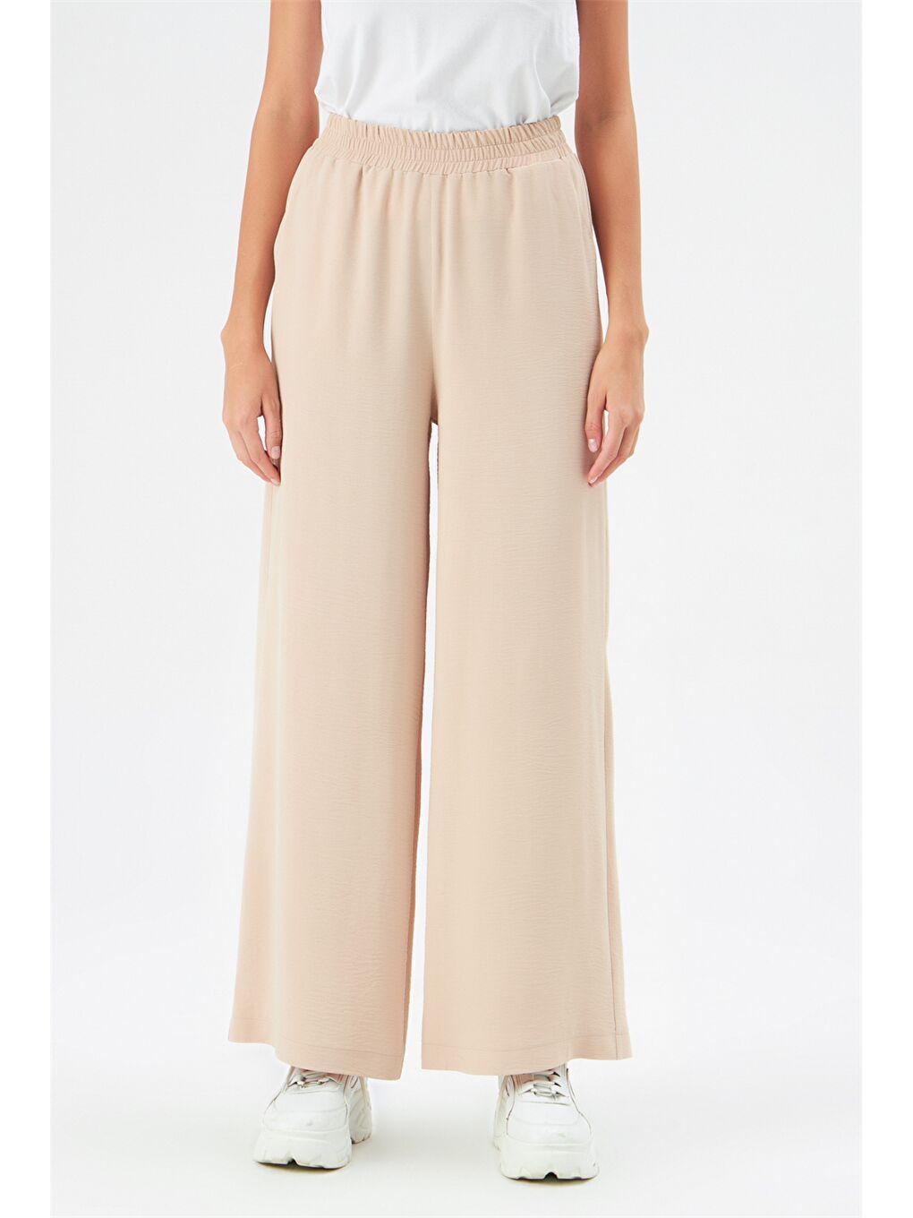 Bej Bisiklet Yaka Düz Uzun Kollu Aerobin Kadın Tunik ve Pantolon Takımı-4