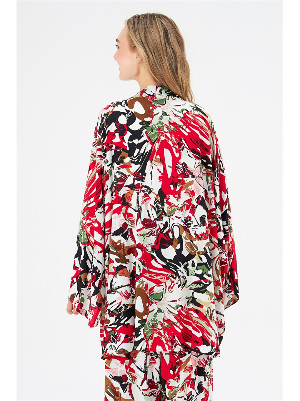 كيمونو نسائي طويل الأكمام من الفسكوز بنمط ياقة شال مطبوع-3