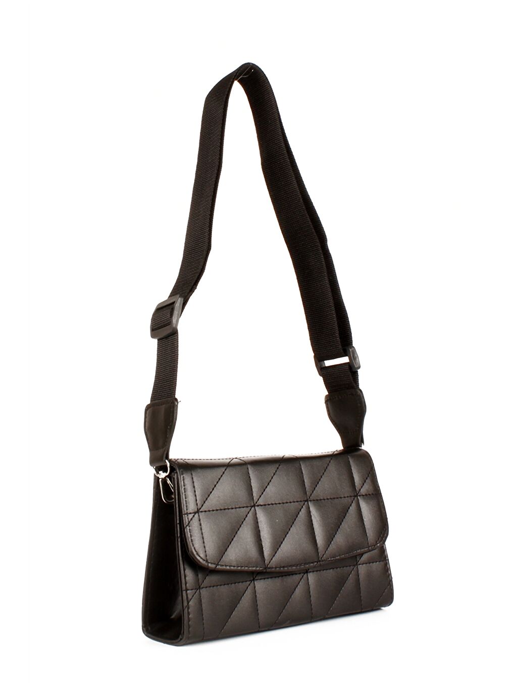 Siyah Deri Görünümlü Kapitoneli Kadın Omuz Çantası