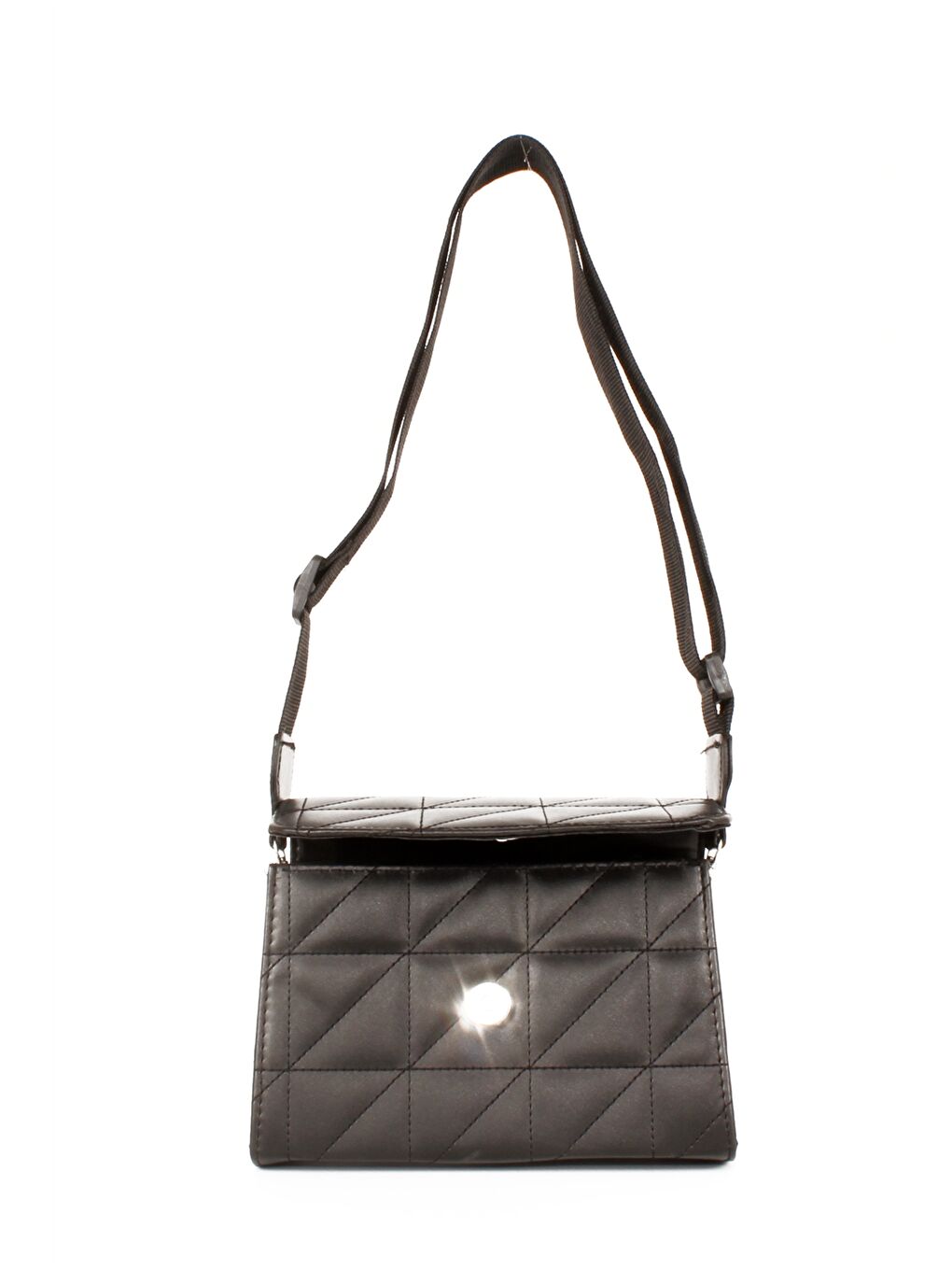 Siyah Deri Görünümlü Kapitoneli Kadın Omuz Çantası-2