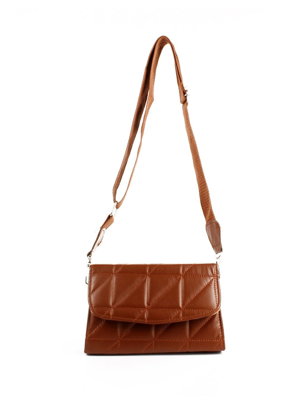 Ekru Deri Görünümlü Kapitoneli Kadın Omuz Çantası-1