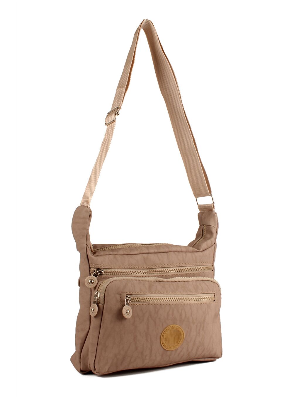 Ekru Etiket Baskılı Kadın Omuz Çantası