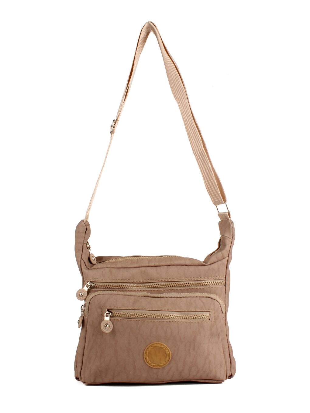 Ekru Etiket Baskılı Kadın Omuz Çantası-1