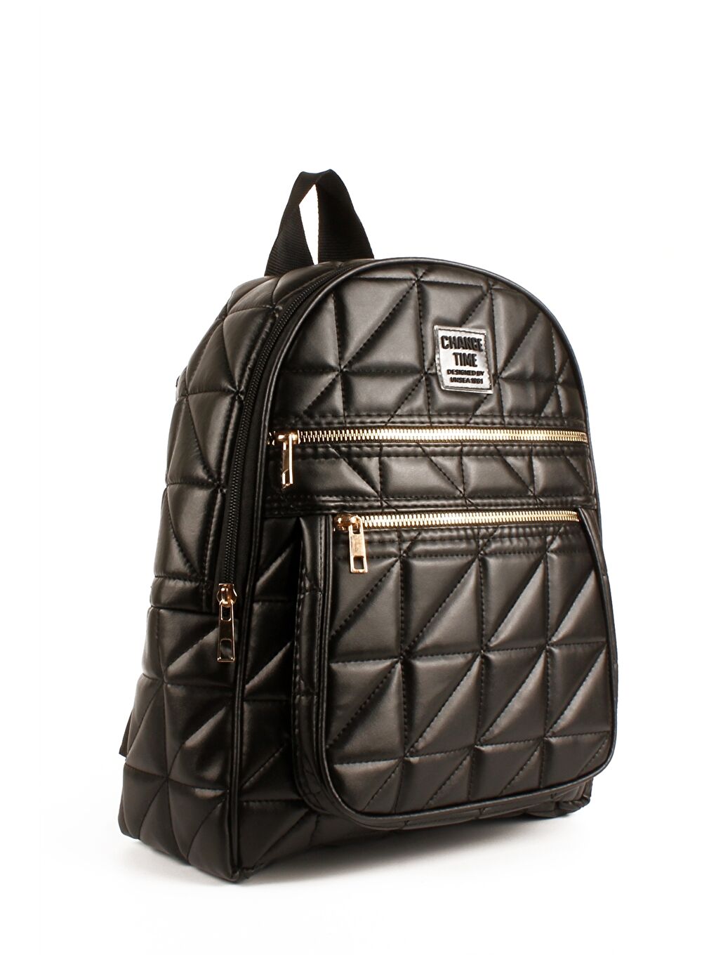 Siyah Deri Görünümlü Kapitoneli Kadın Sırt Çantası