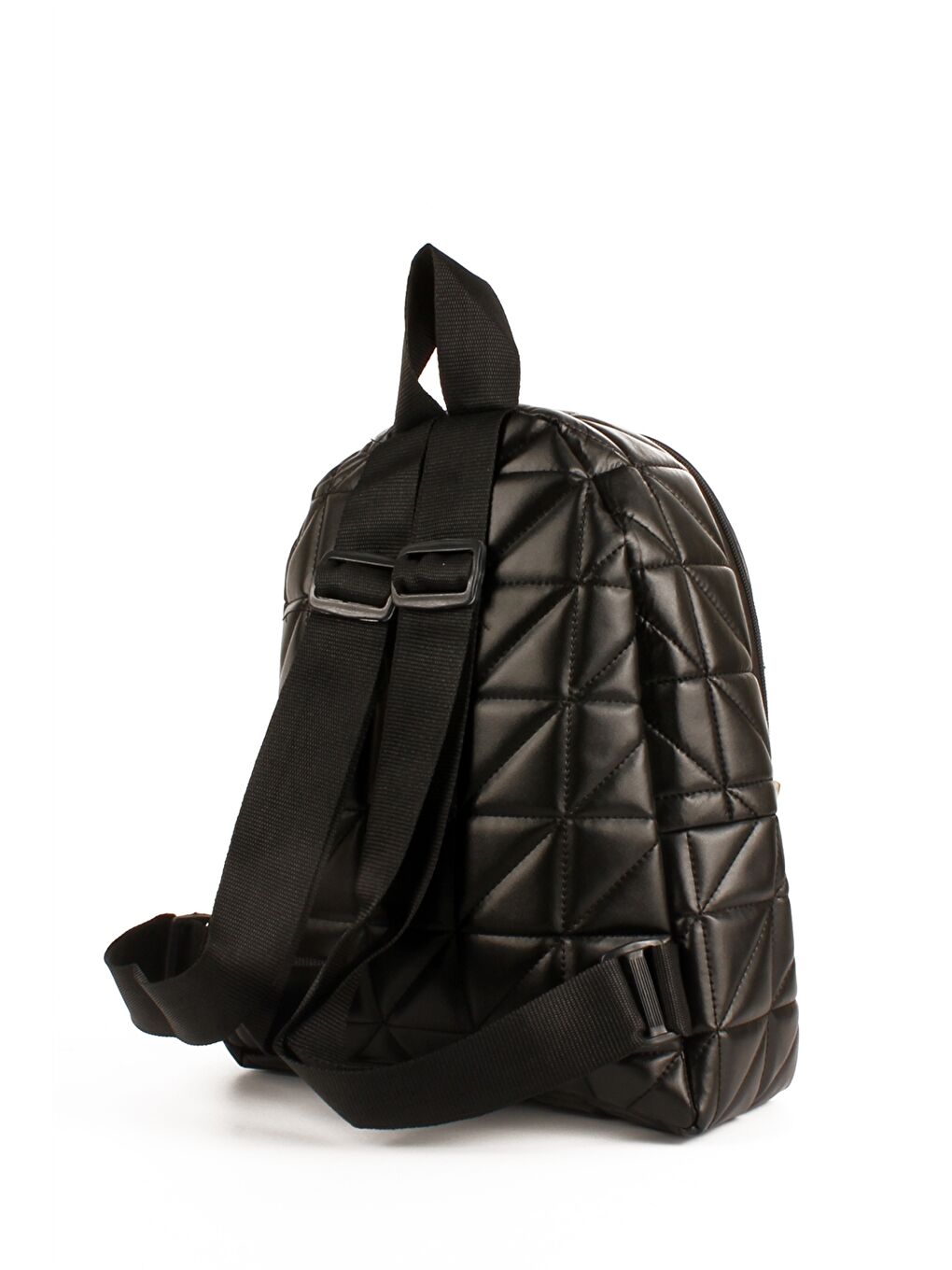 Siyah Deri Görünümlü Kapitoneli Kadın Sırt Çantası-1