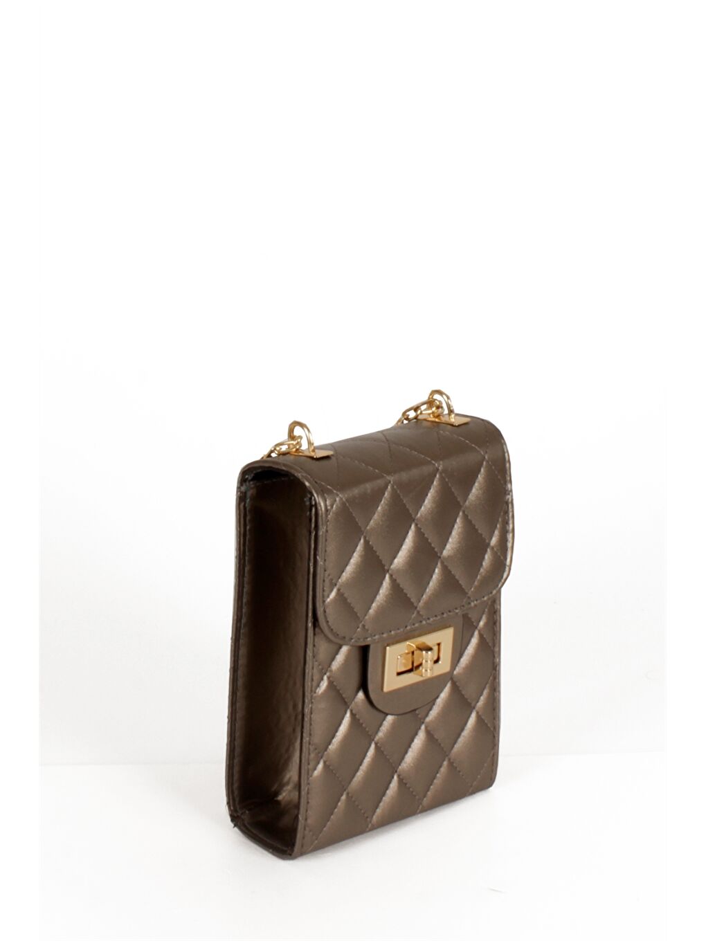 Gri Deri Görünümlü Zincir Askılı Kadın Çapraz Çanta-2