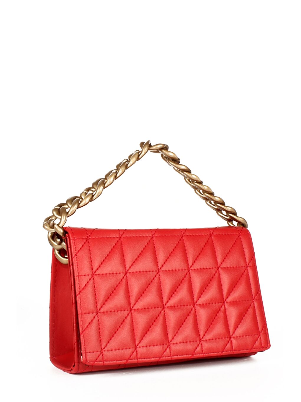 Kırmızı Deri Görünümlü Zincir Detaylı Kadın Omuz Çantası