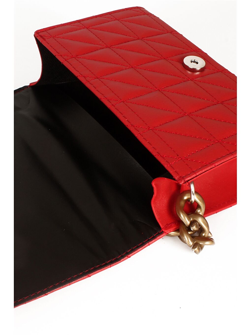 Kırmızı Deri Görünümlü Zincir Detaylı Kadın Omuz Çantası-2