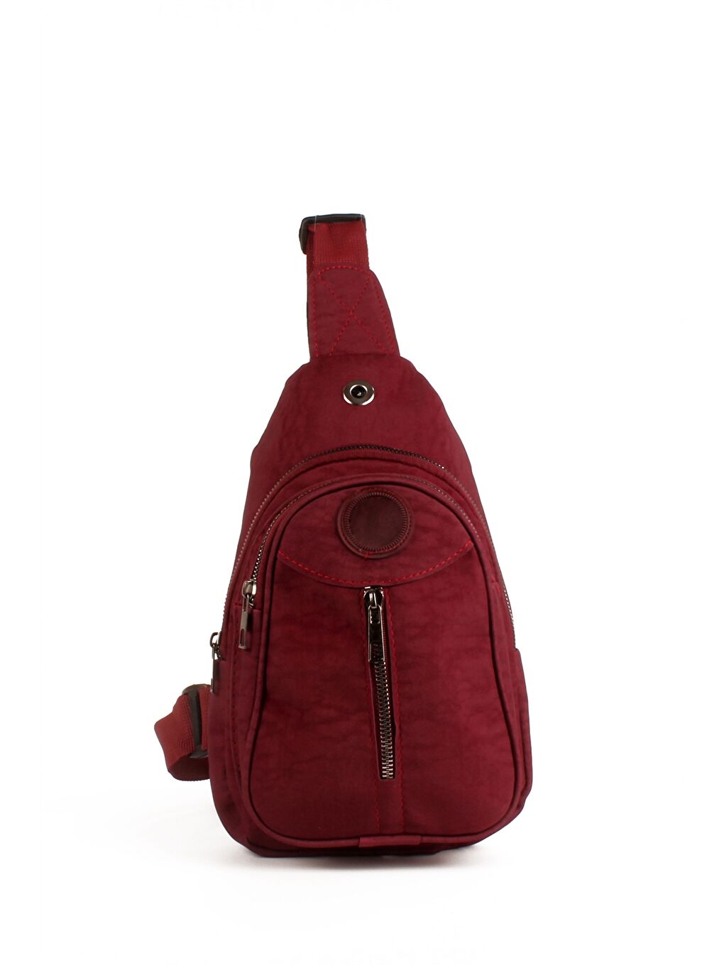 Bordo Etiket Baskılı Kadın Göğüs Çantası-1