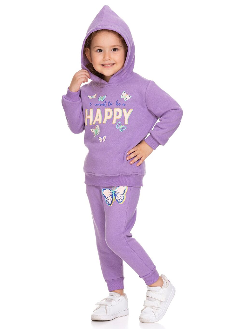 Lila Kapüşonlu Uzun Kollu Baskılı Kız Bebek Sweatshirt ve Jogger Pantolon 2'li Takım-2