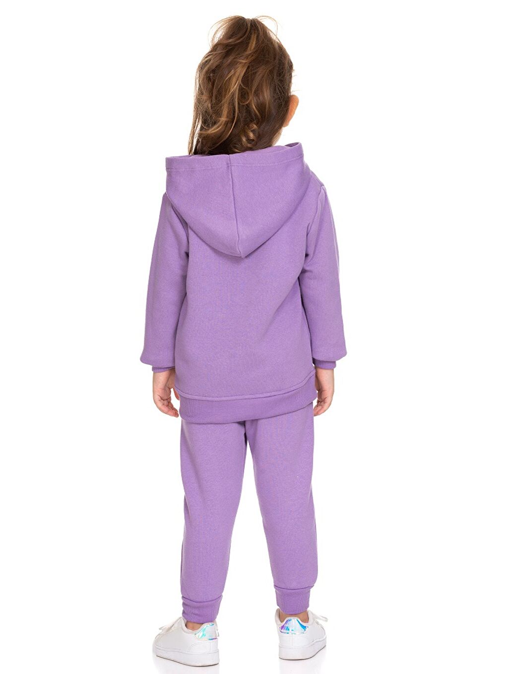 Lila Kapüşonlu Uzun Kollu Baskılı Kız Bebek Sweatshirt ve Jogger Pantolon 2'li Takım-3