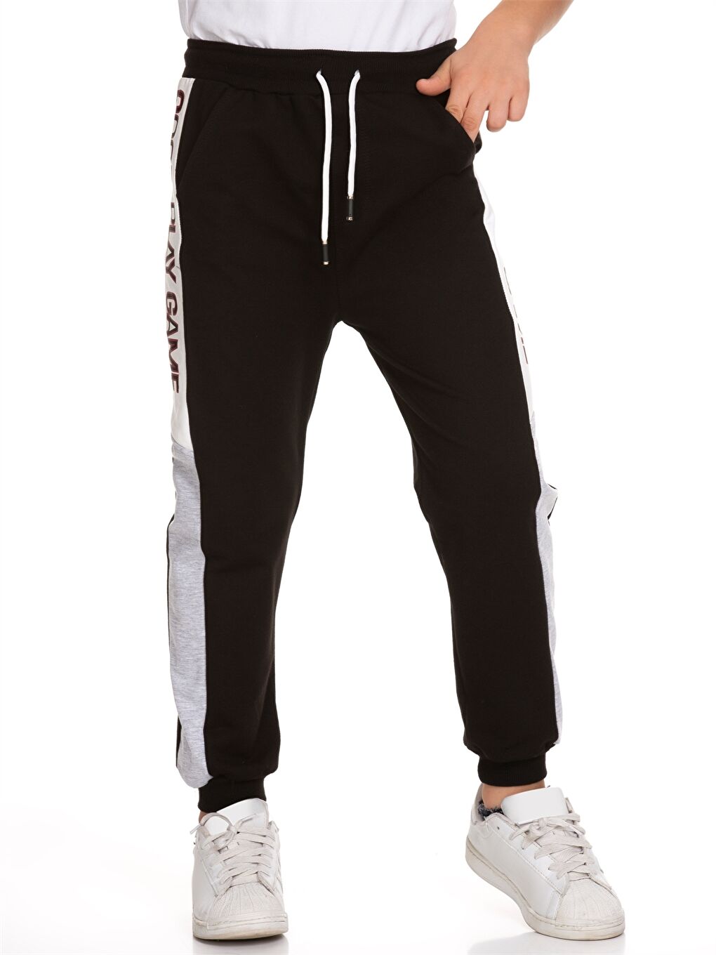 Siyah Beli Lastikli Baskılı Erkek Çocuk Jogger Eşofman Altı