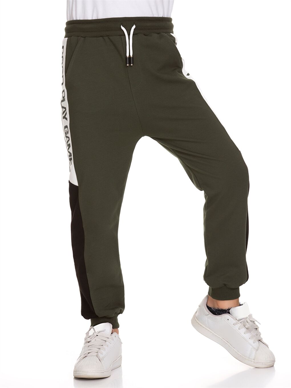 Haki Beli Lastikli Baskılı Erkek Çocuk Jogger Eşofman Altı