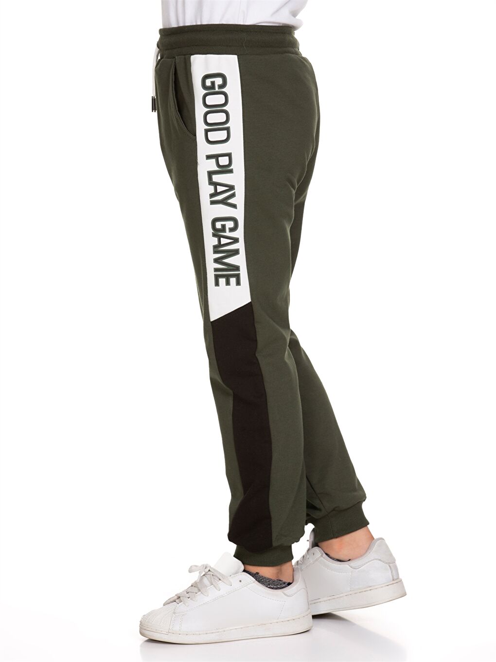 Haki Beli Lastikli Baskılı Erkek Çocuk Jogger Eşofman Altı-1