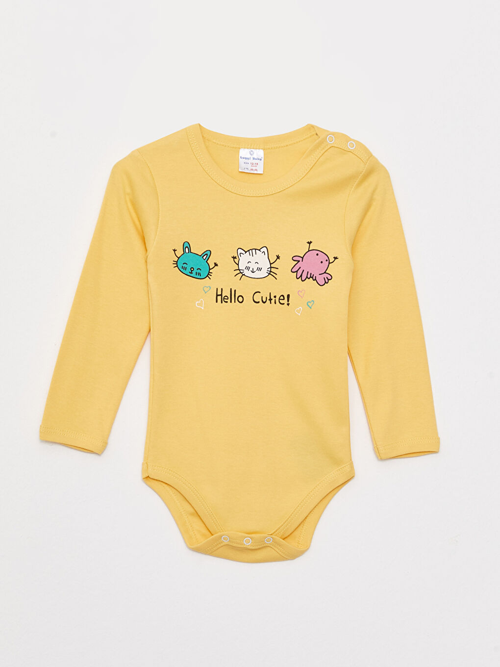 Sarı Bisiklet Yaka Uzun Kollu Baskılı Pamuklu Kız Bebek Çıtçıtlı Body 2'li-1