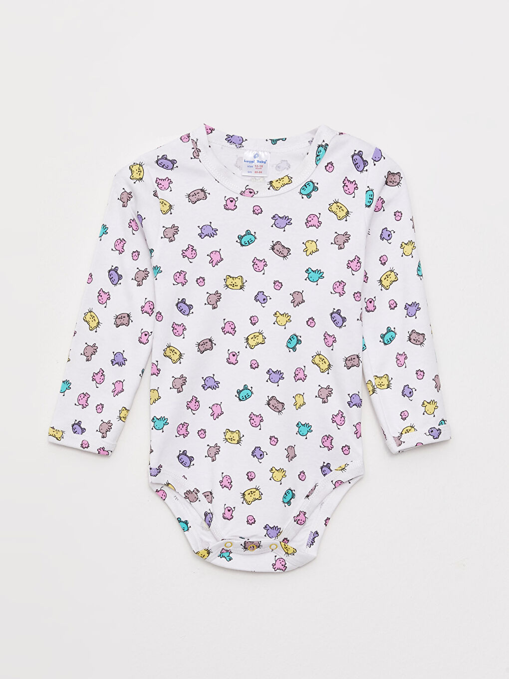 Sarı Bisiklet Yaka Uzun Kollu Baskılı Pamuklu Kız Bebek Çıtçıtlı Body 2'li-2