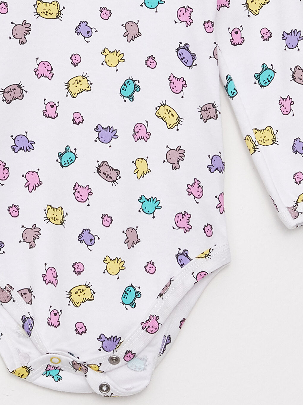 Sarı Bisiklet Yaka Uzun Kollu Baskılı Pamuklu Kız Bebek Çıtçıtlı Body 2'li-4