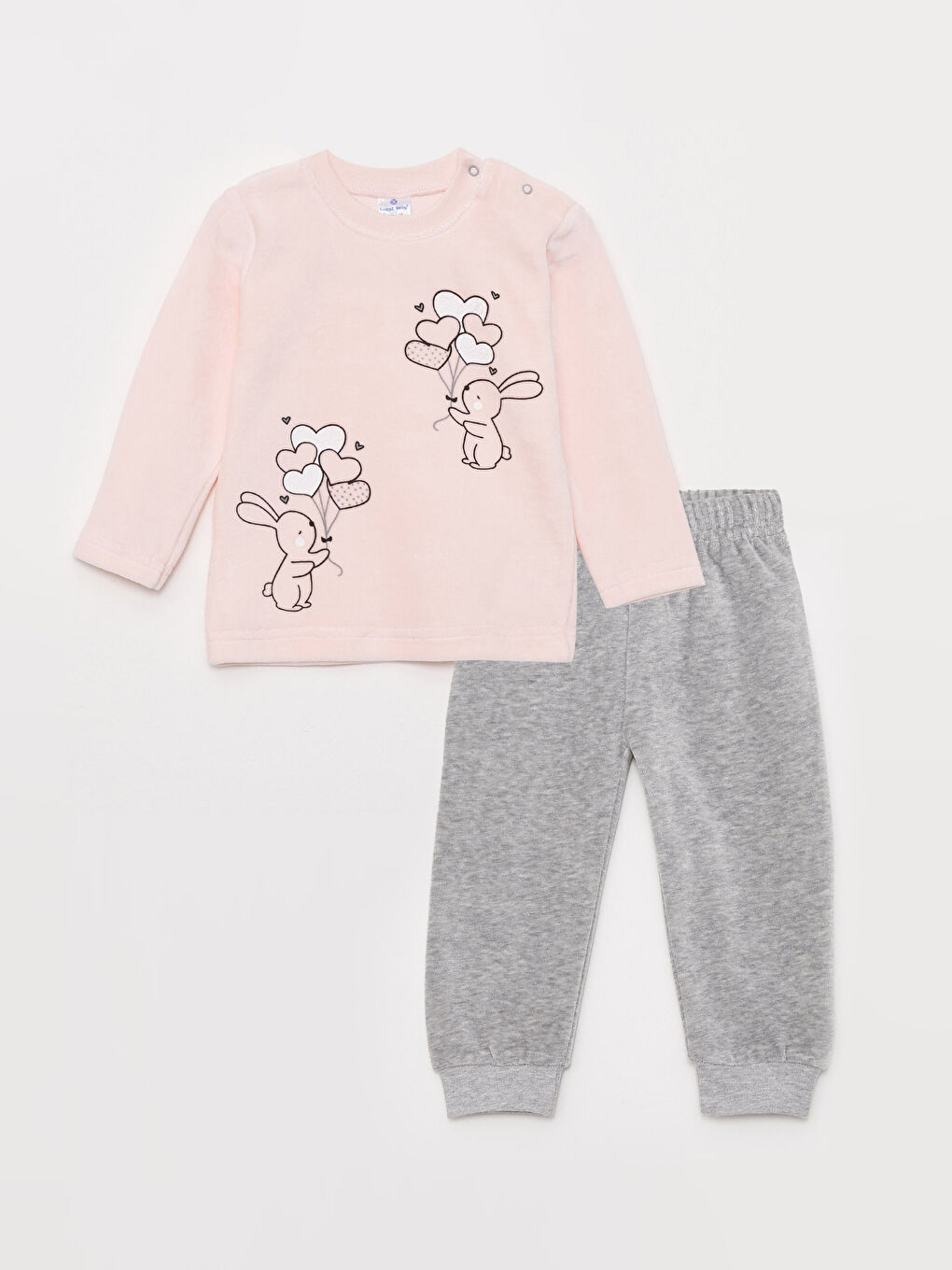 Pembe Bisiklet Yaka Uzun Kollu Baskılı Kız Bebek 2'li Takım