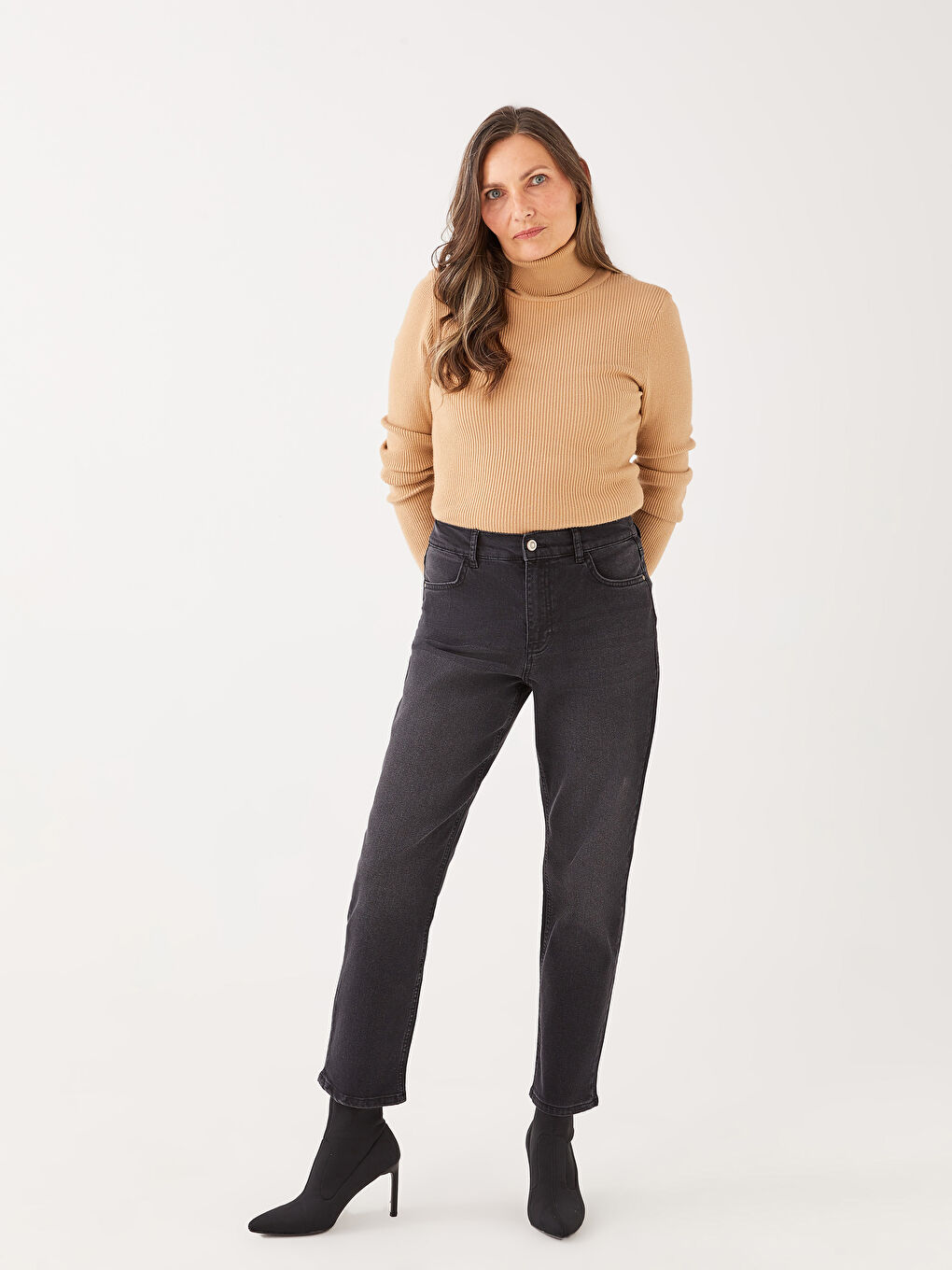 Siyah Straight Kadın Jean Pantolon-1