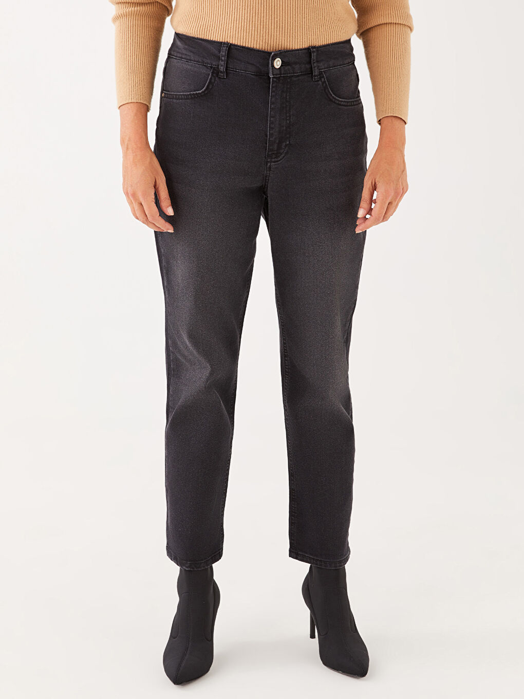 Siyah Straight Kadın Jean Pantolon-3