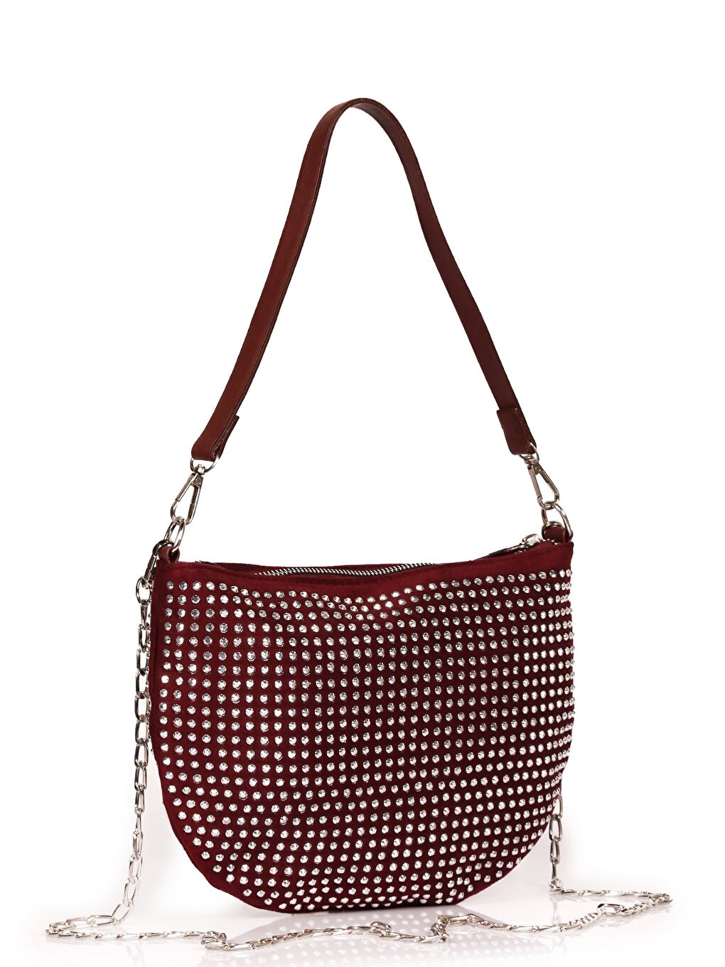 Bordo Taş Detaylı Kadın Omuz Çantası