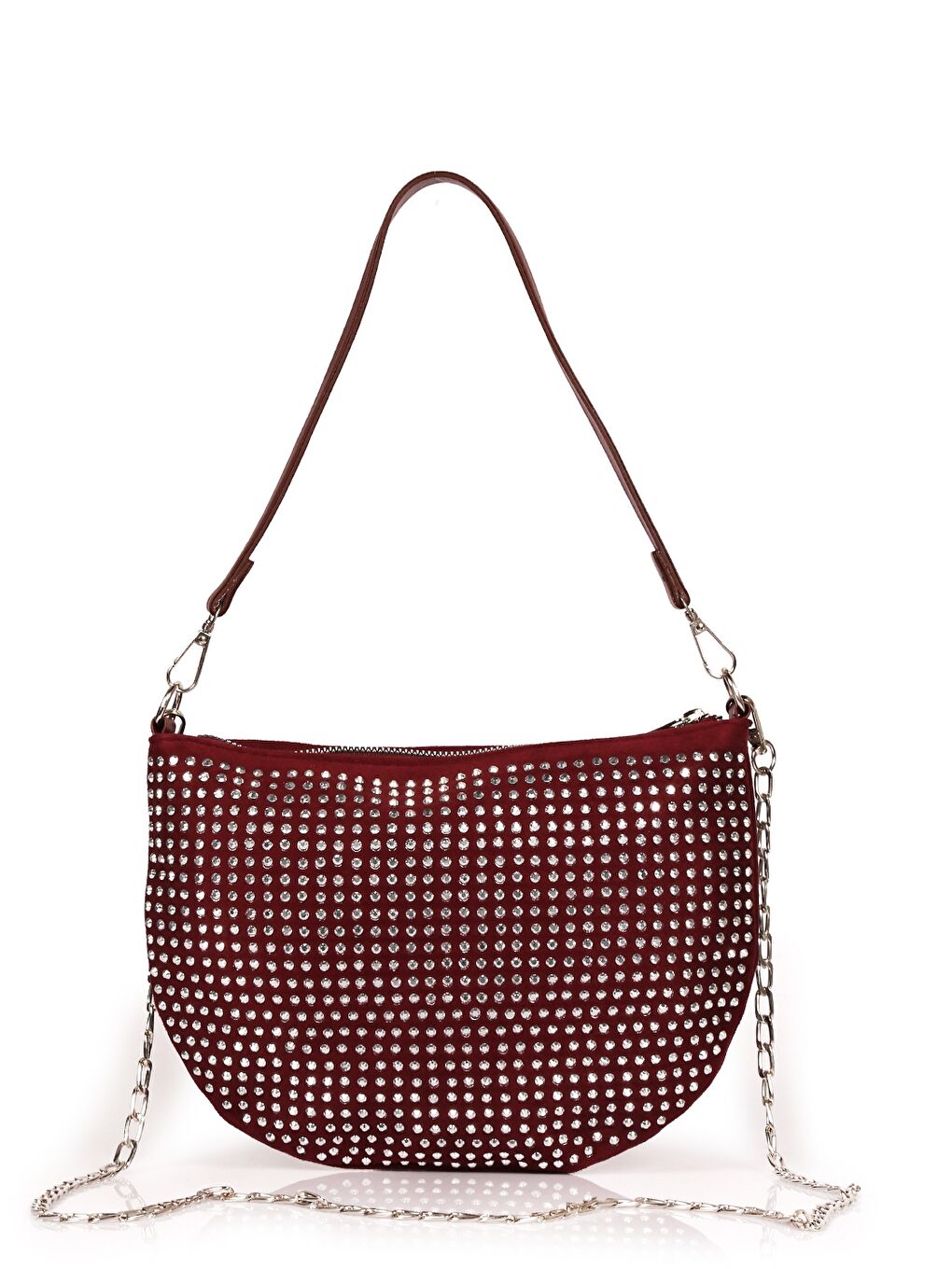 Bordo Taş Detaylı Kadın Omuz Çantası-1