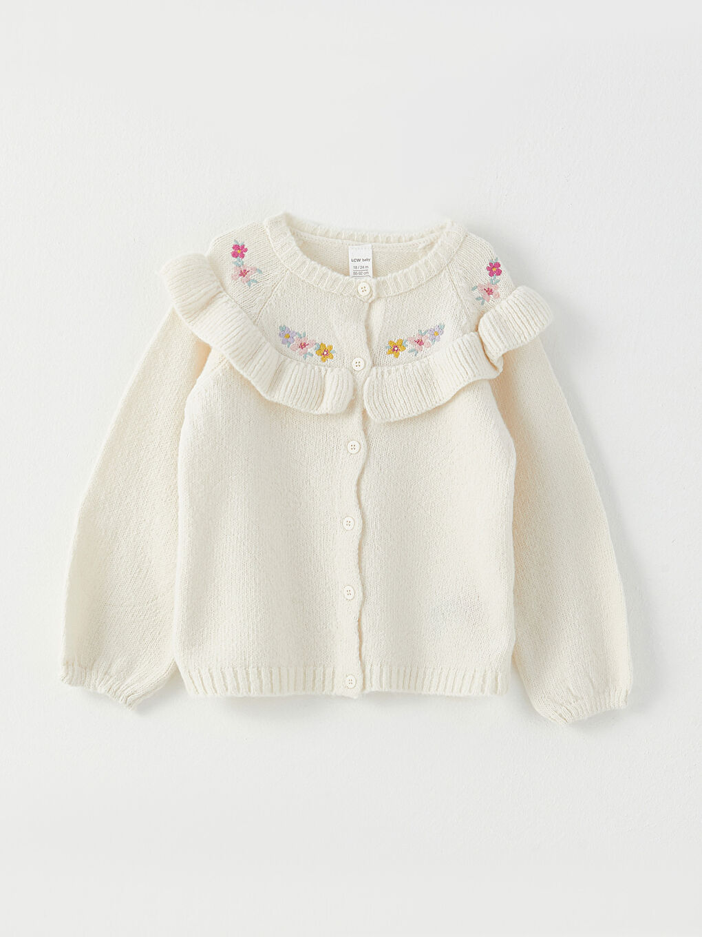 Crew Neck Long Sleeve Embroidery Detailed Baby Girl Knitwear Cardigan