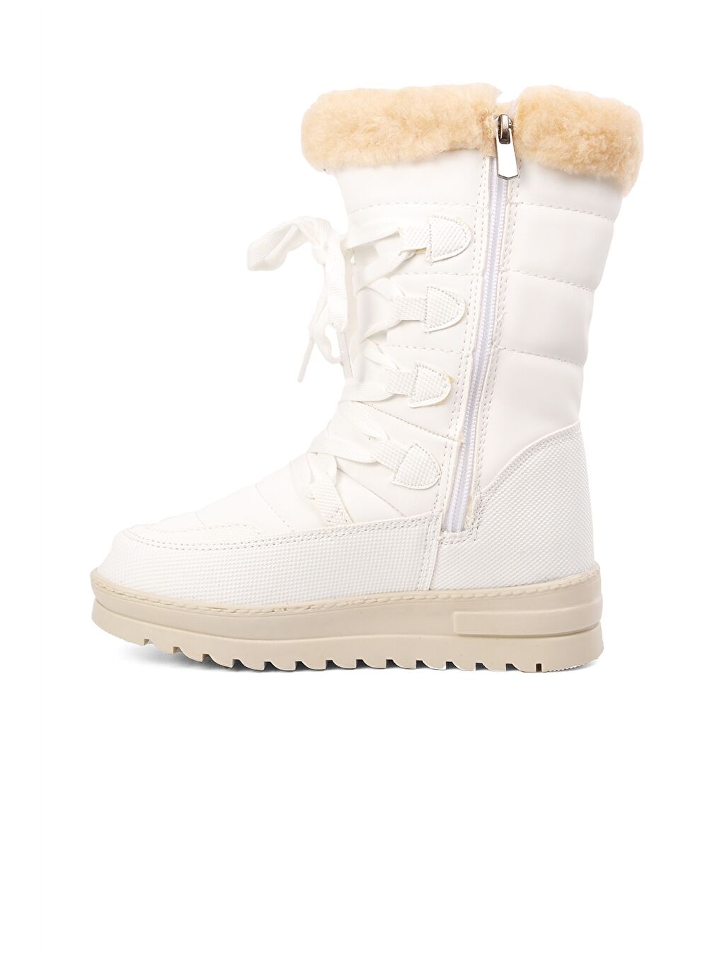 Beyaz Baskılı Bağcıklı Fermuarlı Kız Çocuk Bot-1