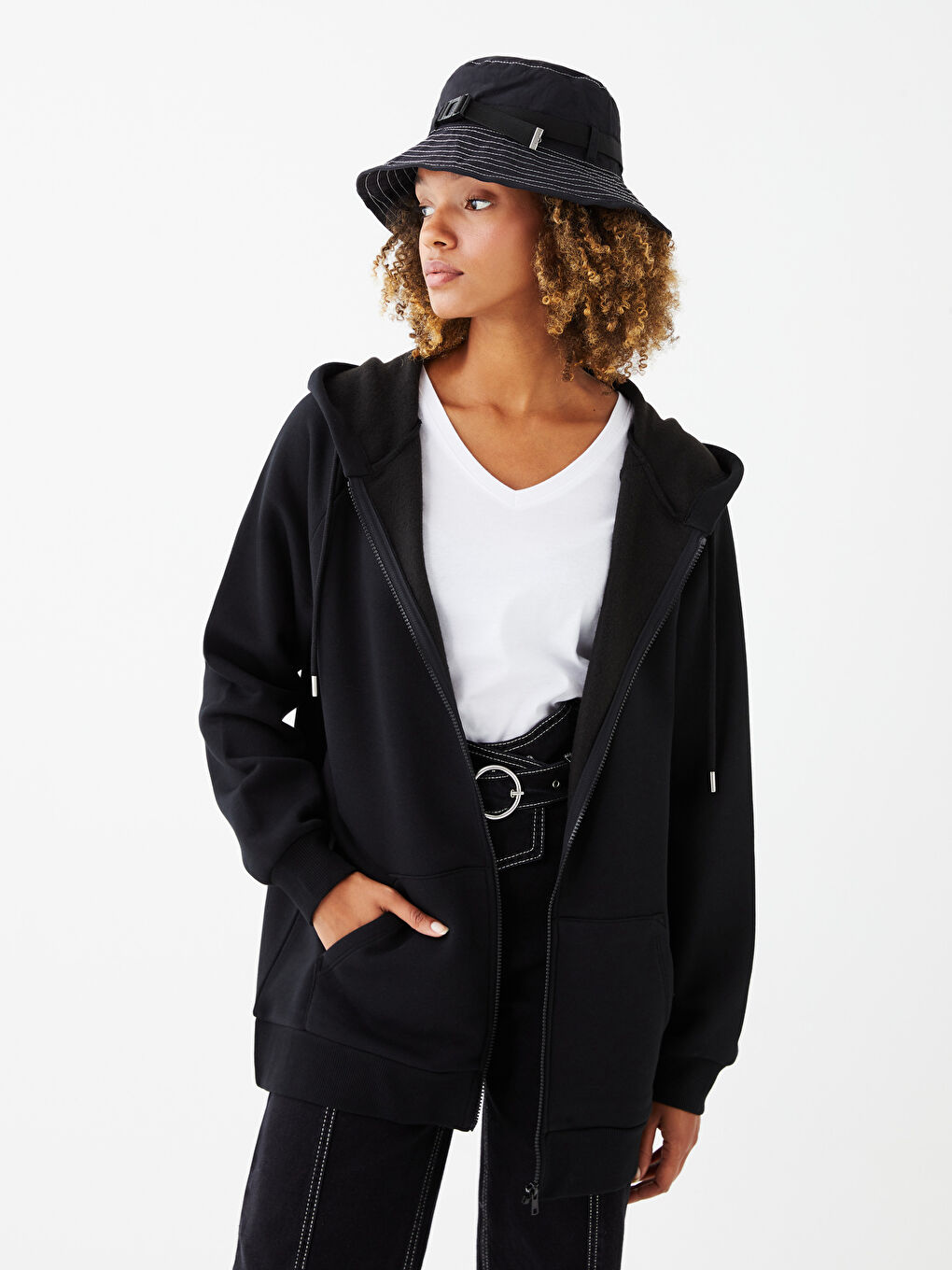Hooded Regular Long Sleeve Oversize Women's Sports Cardigan-1