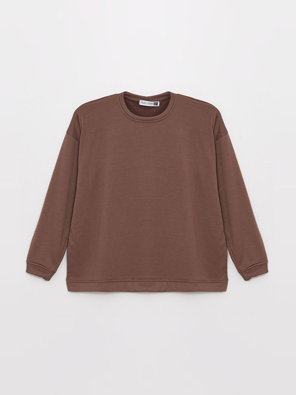 Kahverengi Bisiklet Yaka Düz Uzun Kollu Kadın Sweatshirt-5