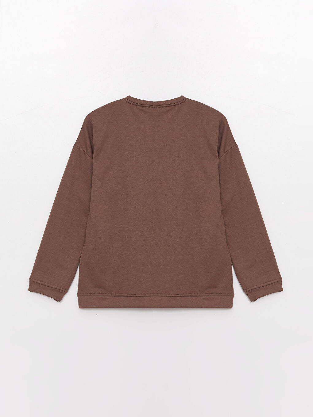 Kahverengi Bisiklet Yaka Düz Uzun Kollu Kadın Sweatshirt-6