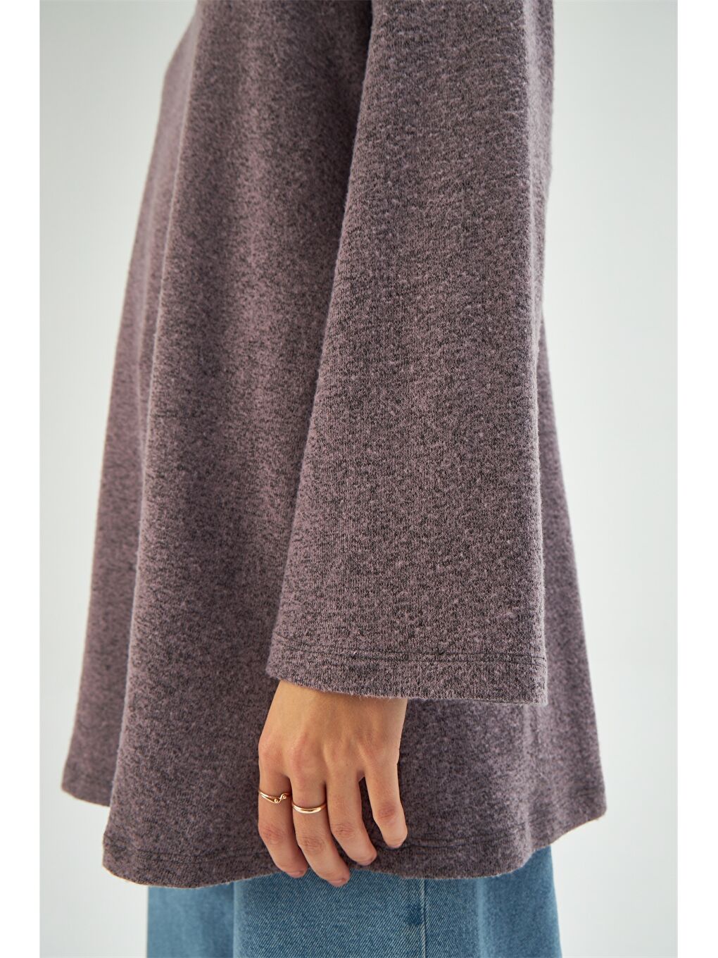 Mor Yarım Balıkçı Düz Uzun Kollu Kadın Tunik-3