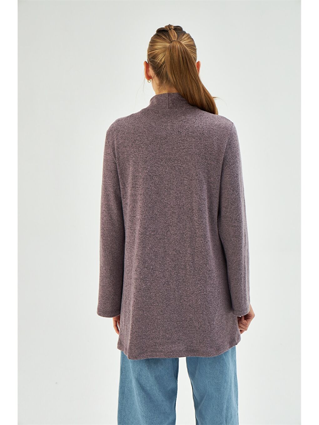 Mor Yarım Balıkçı Düz Uzun Kollu Kadın Tunik-4