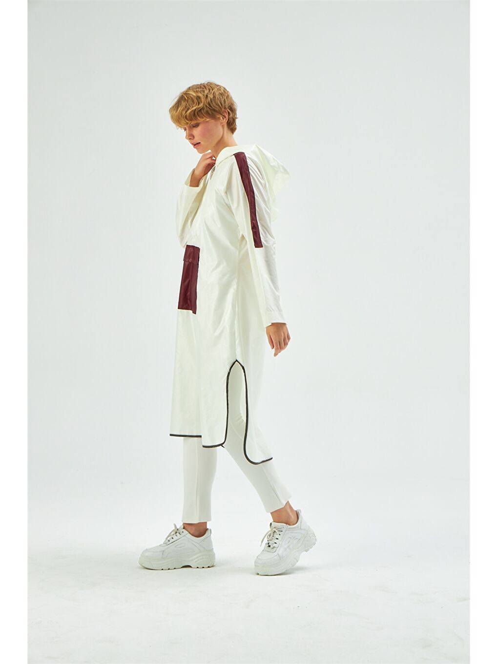 Hooded Color Block Women's Raincoat-1