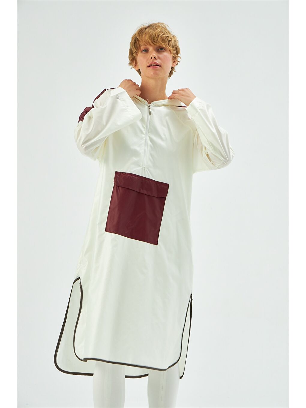 Hooded Color Block Women's Raincoat-2