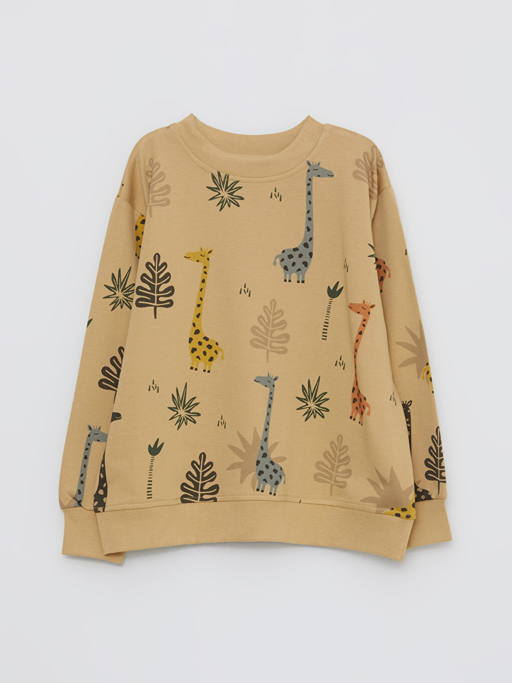 Ekru Bisiklet Yaka Baskılı Uzun Kollu Erkek Çocuk 2'li Takım-1