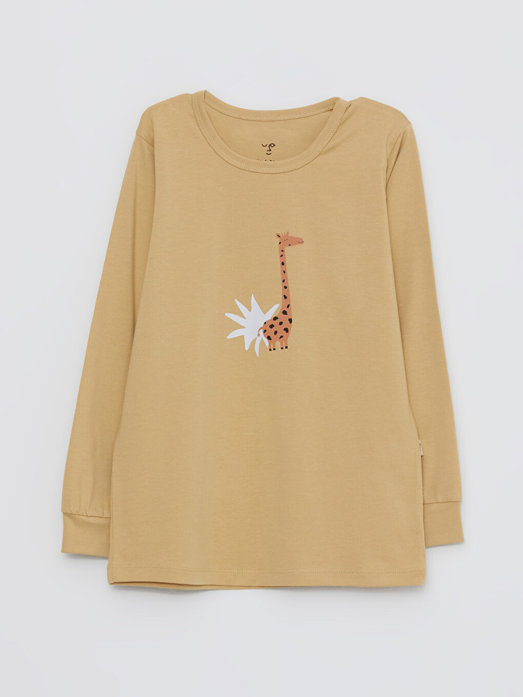 Ekru Bisiklet Yaka Baskılı Uzun Kollu Erkek Çocuk Pijama Takımı-1