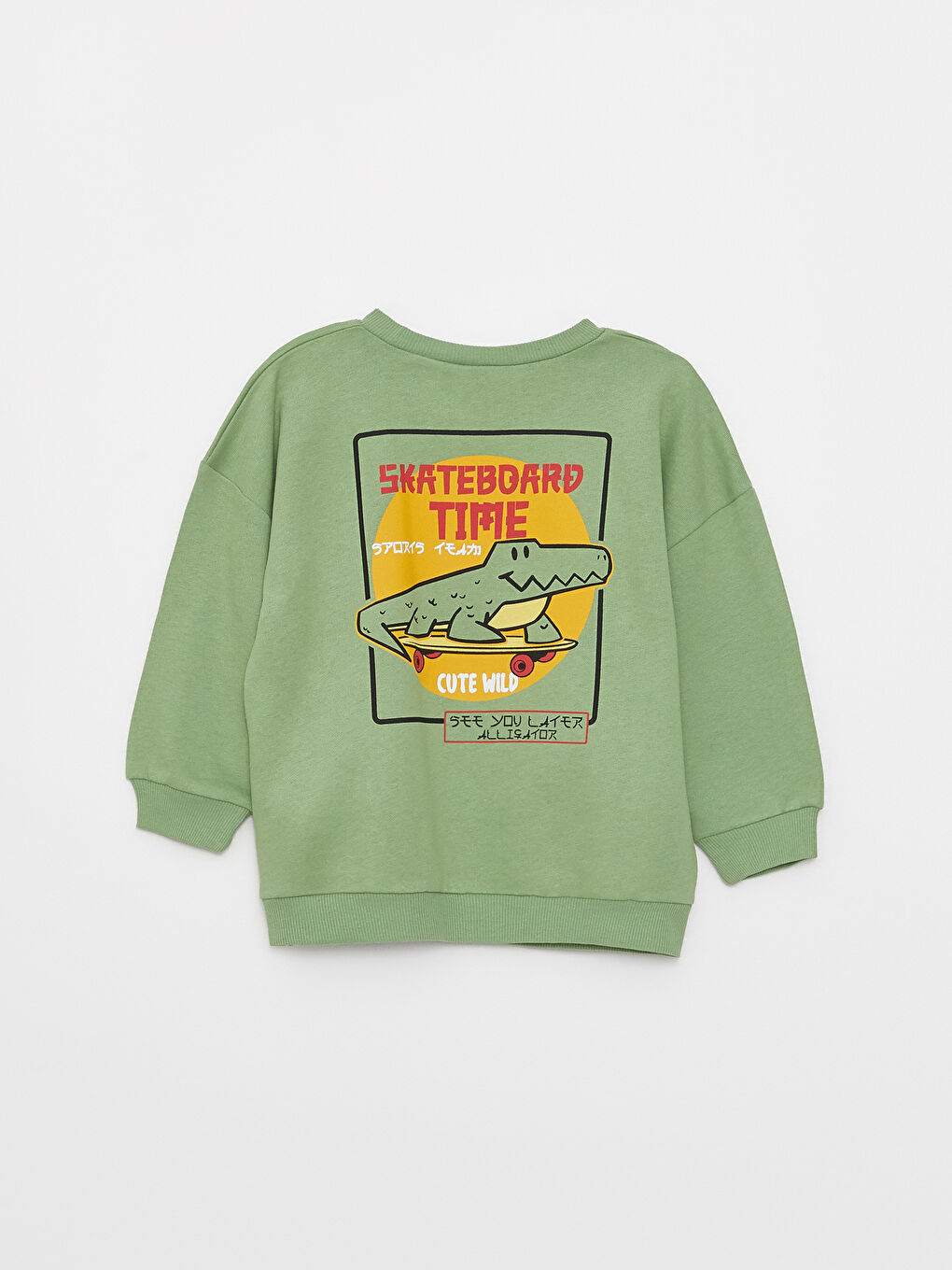 Yeşil Bisiklet Yaka Uzun Kollu Baskılı Erkek Bebek Sweatshirt-3
