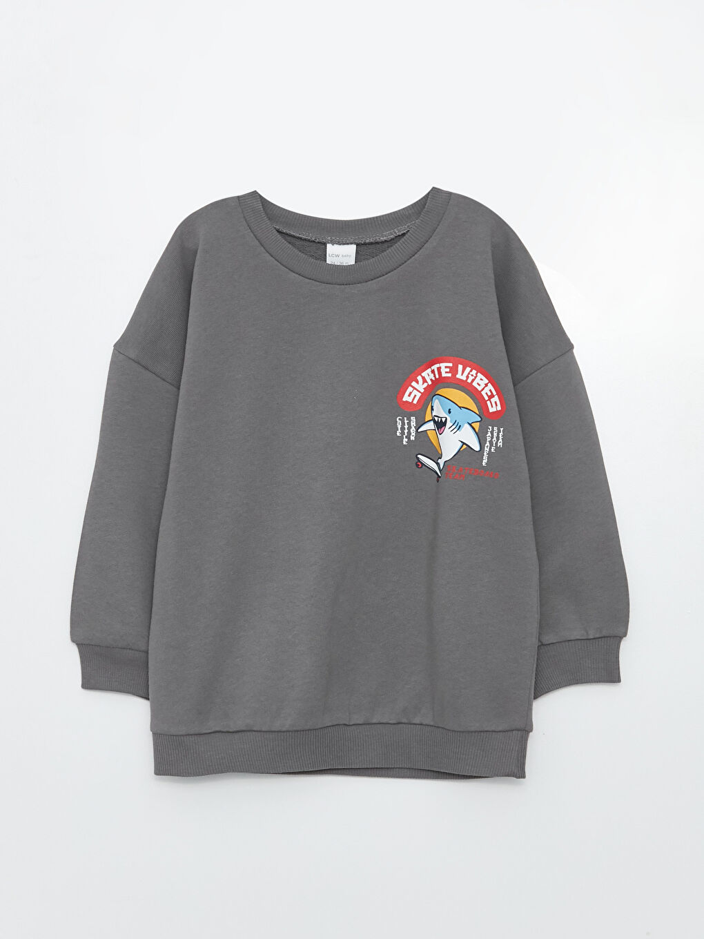 LCW baby Gri Bisiklet Yaka Uzun Kollu Baskılı Erkek Bebek Sweatshirt