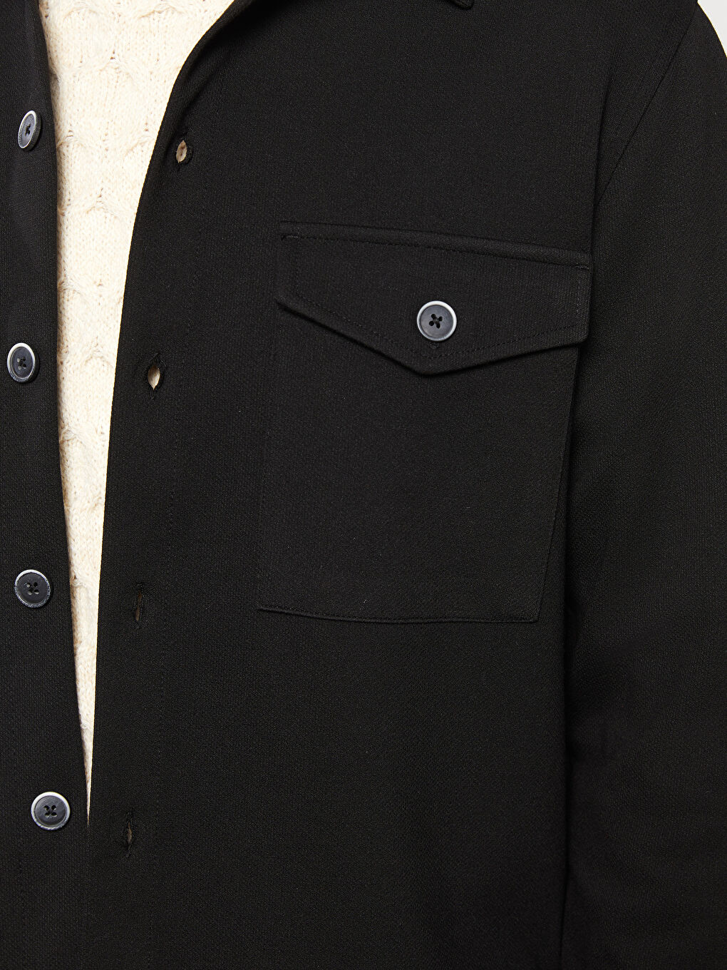 Siyah Rahat Kalıp Uzun Kollu Erkek Gömlek-3