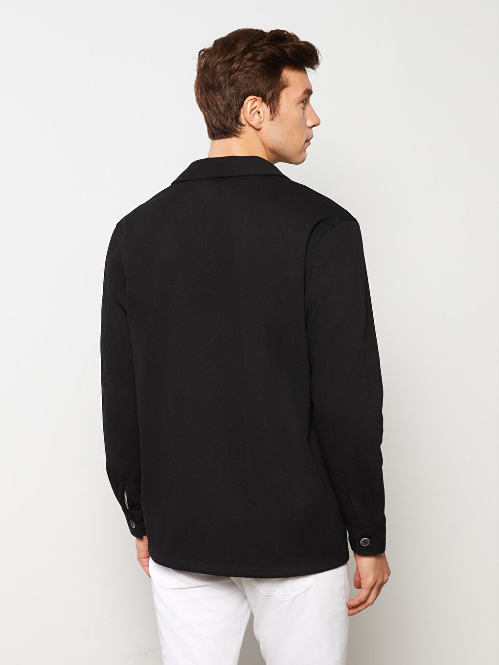 Siyah Rahat Kalıp Uzun Kollu Erkek Gömlek-4