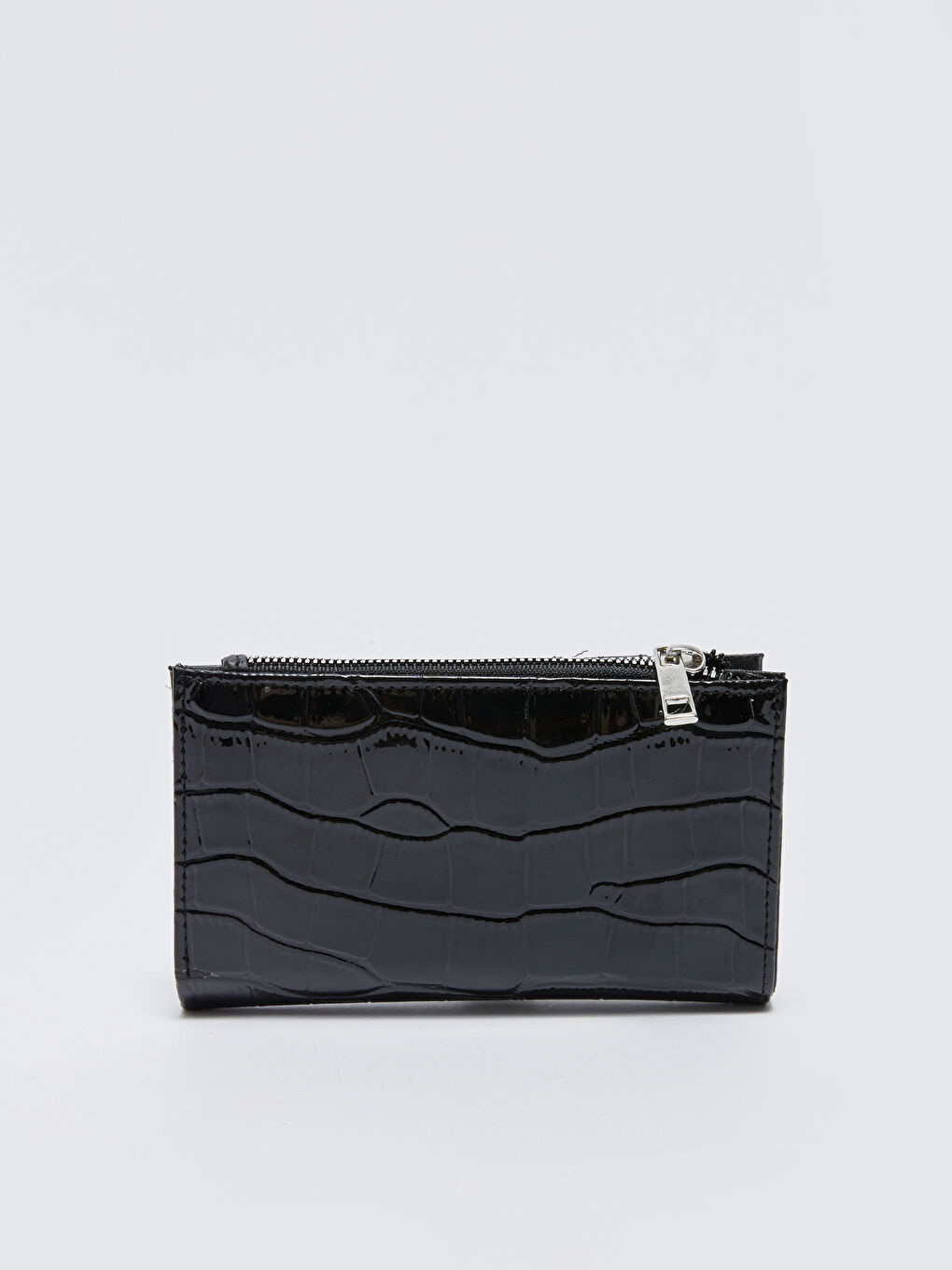 Siyah Kroko Desenli Rugan Kadın Cüzdan-1