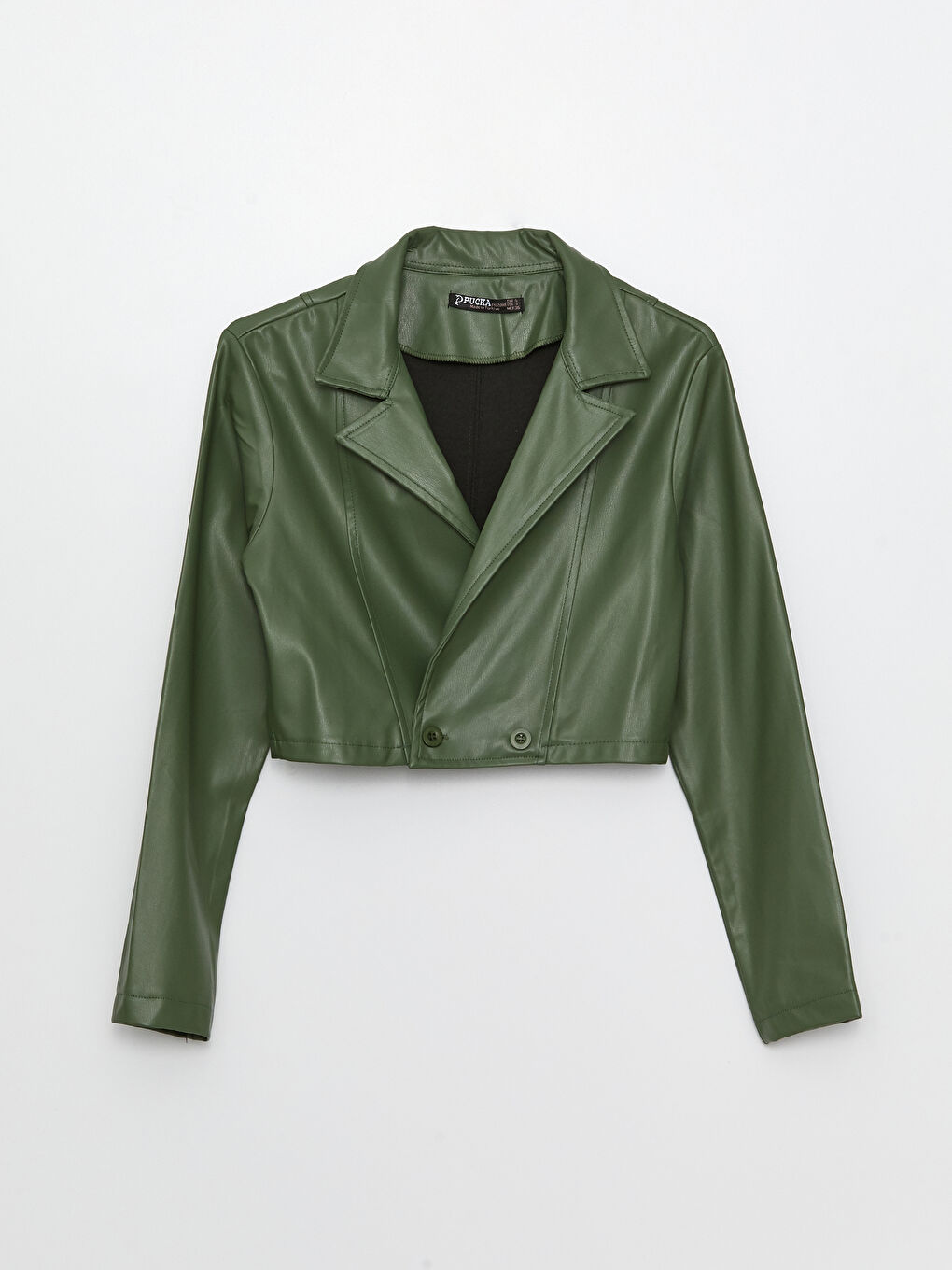 Yeşil Düz Uzun Kollu Crop Kadın Ceket-11